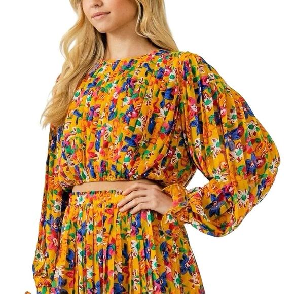 Endless Rose Floral Pleated Crop Top - M - Picture 1 of 5